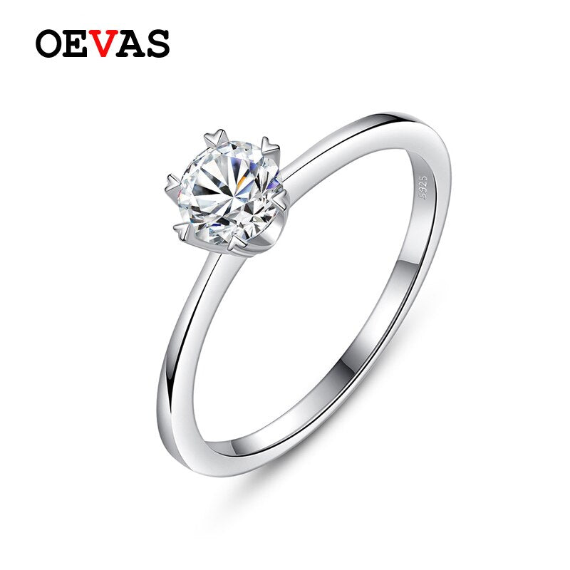 OEVAS Sparkling 0.5 Carat Real Moissanite Wedding Rings For Women Top Quality 100% 925 Sterling Silver Party Fine Jewelry Gifts