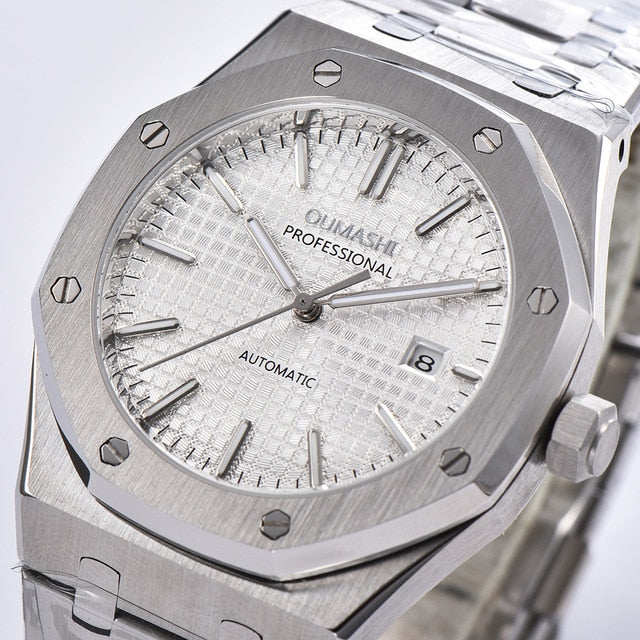 OUMASHI Men Watches Watch Automatic Mechanical 41mm Luminous calendar stainless steel white