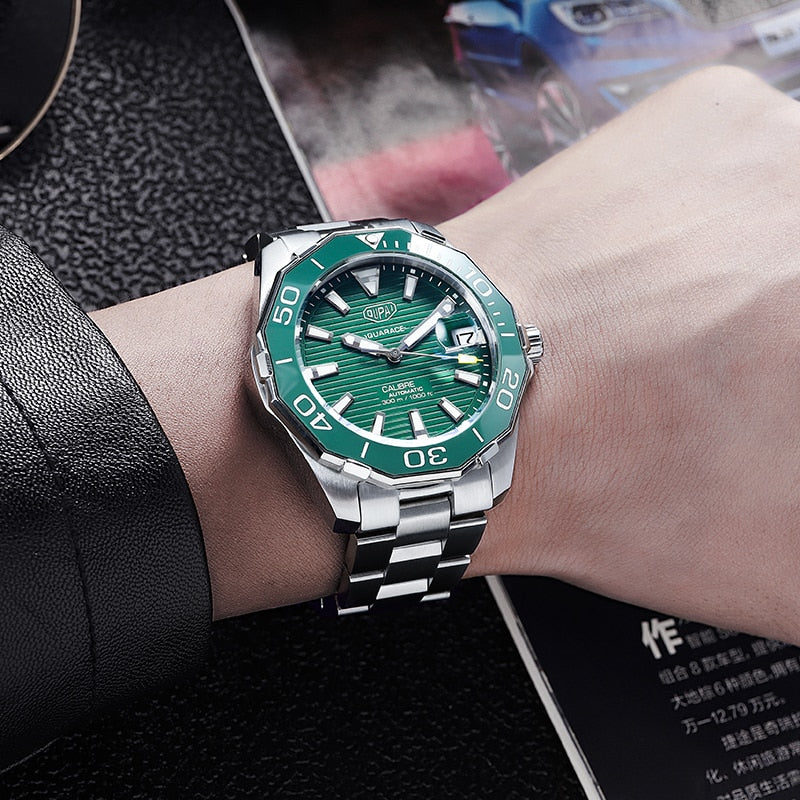 OUPAI 2021 New Arrival Automatic Watch Men Diving Aquaracer Green Ceramic Luminous Stainless Steel Waterproof Tag with Calendar