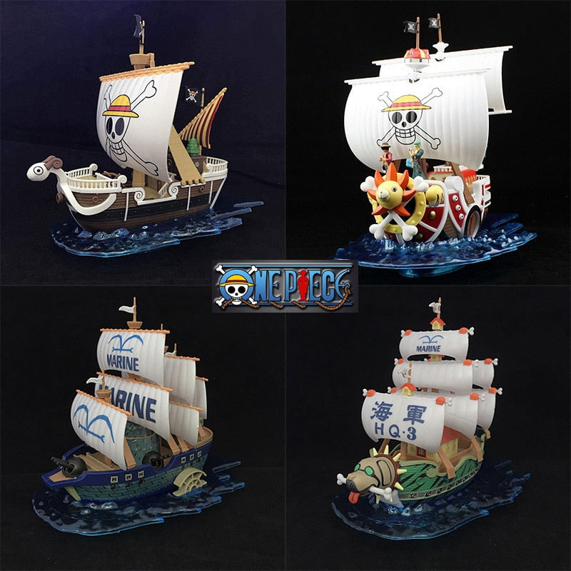 One Piece Figure Straw Hat Thousand Sunny Shanks Red Force Heart Pirates Polar Tang Submarine Pirate Ship Marine Garp Model Toys