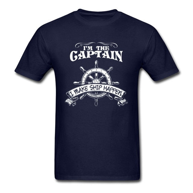 One Piece Pirate T Shirt Men I'm The Captain I Make Ship Happen T-Shirt Free Shipping Custom Design Male Clothes Navy Blue Tops