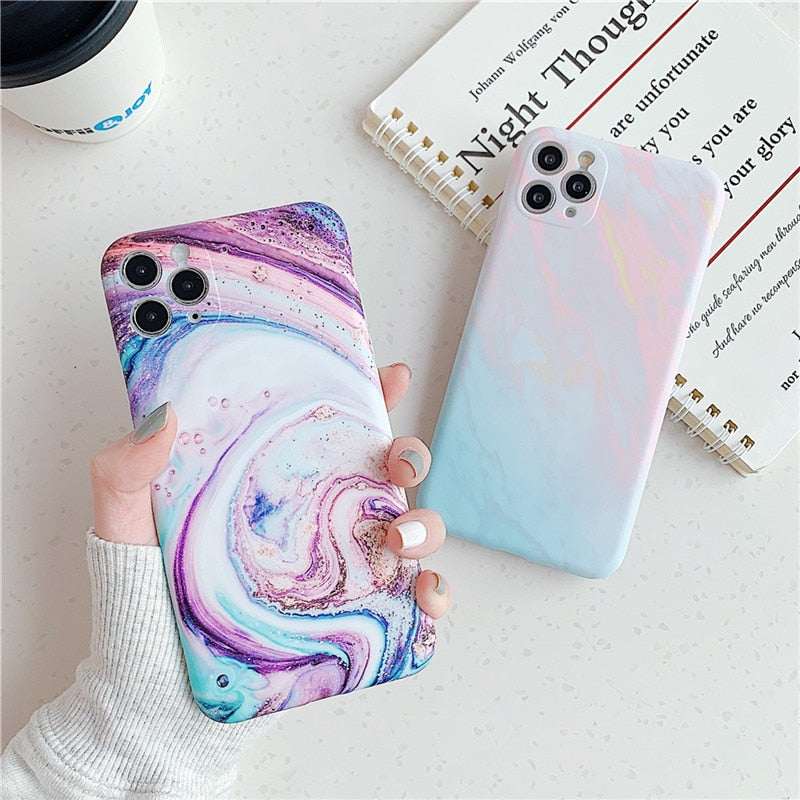 Ottwn Fashion Matte Marble Texture Stone Phone Case For iPhone 11 Pro Max 12 Pro 12Mini X XR XS Max 7 8 Plus Soft IMD Back Cover