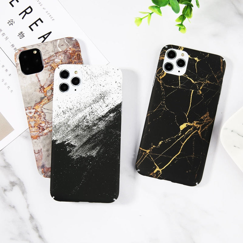 Ottwn For iPhone 11 12 Pro Max 7 8 6 Plus Marble Stone Texture Phone Case For iPhone XR X XS Max Colorful Graffiti Hard PC Cover