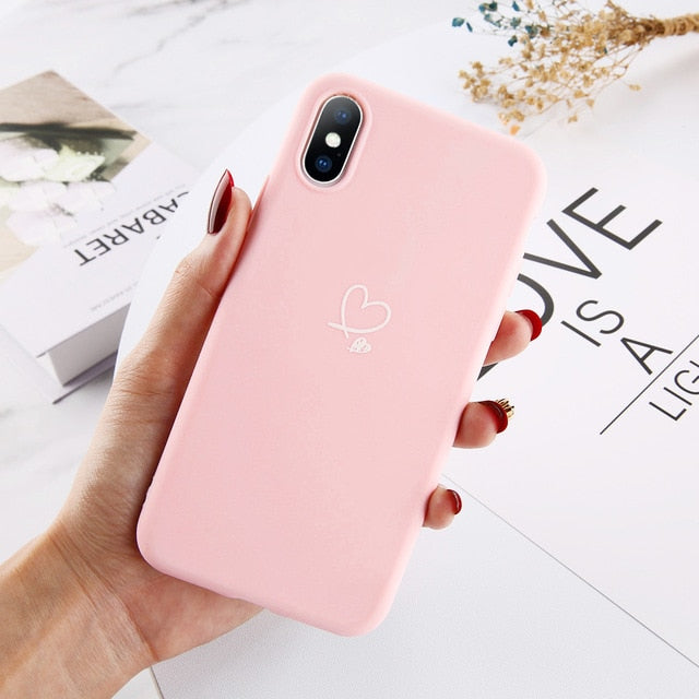 Ottwn For iPhone 11 Pro Max XS Max XR X 8 7 6 6s Plus Love Heart Couples Case Candy Color For iPhone 12 Pro Soft Silicone Cover