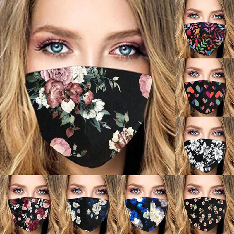Outdoor Washable Reuse Face Mask Protection Floral Printing Mouth Mask For Face With Adult Women Cutton Mask Halloween Cosplay