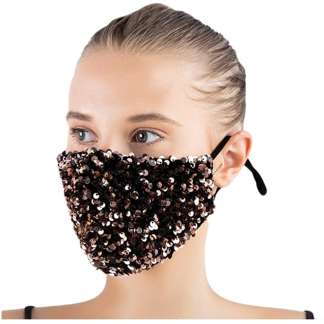 Outdoor Washable Reuse Face Mask Sequins Protection Mask For Face With Adult Halloween Cosplay Protection Print Fashion Mask