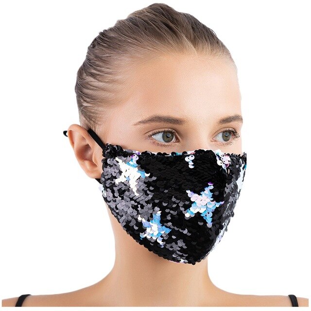 Outdoor Washable Reuse Face Mask Sequins Protection Mask For Face With Adult Halloween Cosplay Protection Print Fashion Mask