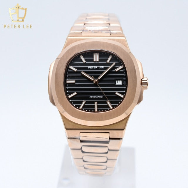 PETER LEE 40mm Luxury Watch For Men Hot Selling Rose Gold Mechanical Automatic Designer Wristwatches Stainless Steel Auto Date