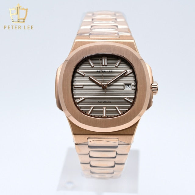 PETER LEE 40mm Luxury Watch For Men Hot Selling Rose Gold Mechanical Automatic Designer Wristwatches Stainless Steel Auto Date