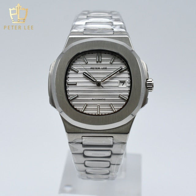 PETER LEE Luxury Mechanical Gray Watch 40mm Designer Watches Men High Quality Dropshipping Day Date Automatic Watch Gift