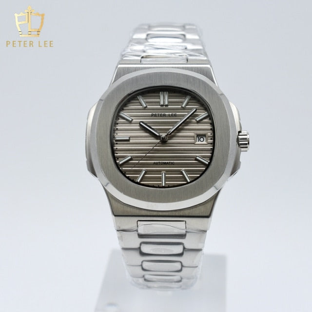 PETER LEE Luxury Mechanical Gray Watch 40mm Designer Watches Men High Quality Dropshipping Day Date Automatic Watch Gift