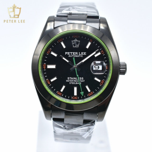 PETER LEE Top Brand 40mm Men's Watch Luxury Automatic Date Day Watch Stainless Steel Mechanical Designer Wrist Watch Male Gifts