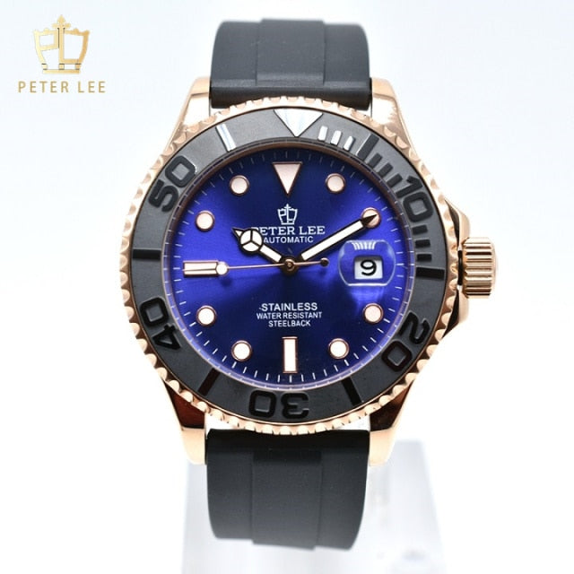 PETER LEE Top Brand Simple 42MM Luminous Automatic Watch For Men Auto Date Stainless Steel Mechanical Wristwatches Gifts