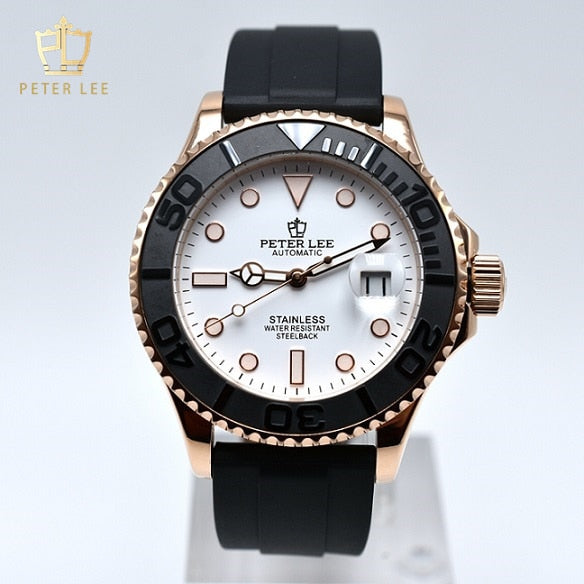 PETER LEE Top Brand Simple 42MM Luminous Automatic Watch For Men Auto Date Stainless Steel Mechanical Wristwatches Gifts