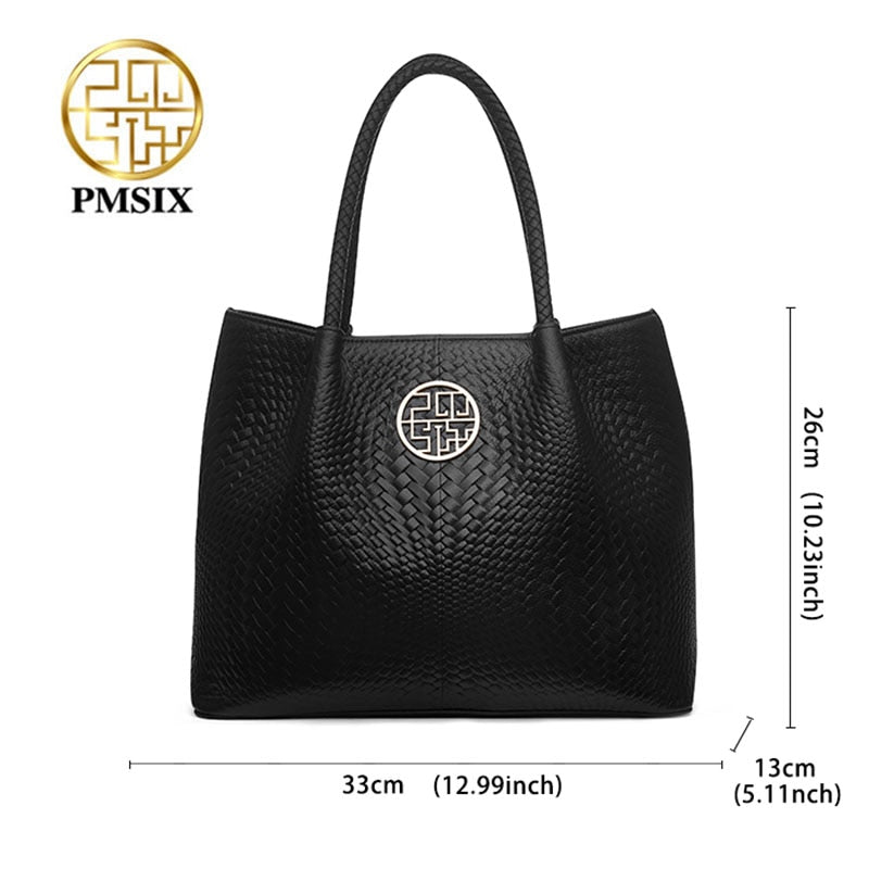 PMSIX Luxury Genuine Leather Women Handbag Designer Ladies Shoulder Bags High Quality Female Commuter Style Tote Bucket Bag 2020