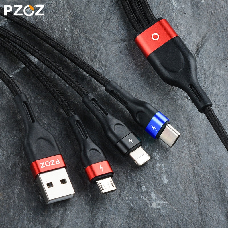 PZOZ 3 IN 1 USB Cable Micro USB C Fast Charging Adapter Microusb Type-C Charger Type C Cable For iPhone 7 11 Samsung Xiaomi Cord