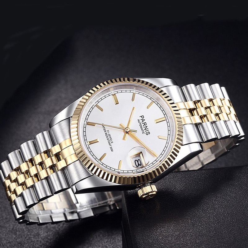 Parnis 36mm Automatic Mechanical Mens Watch Miyota Movement Business Sapphire Crystal Stainless Steel Bracelet Wristwatch Men