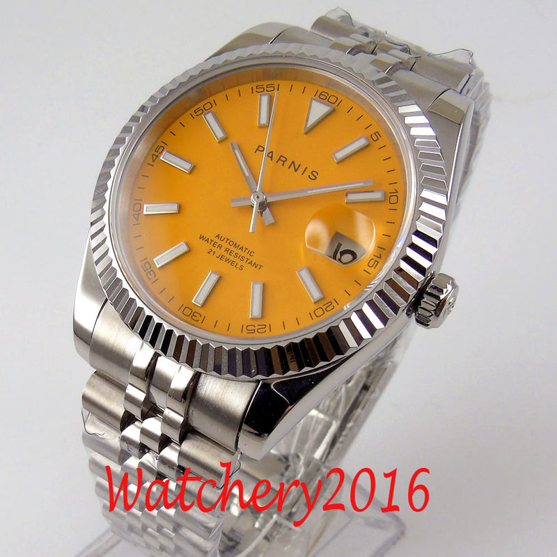 Parnis 39.5mm sapphire Orange dial jubilee sapphire date Miyota 8215 Automatic movement Men's Watch