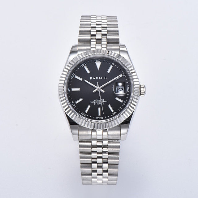 Parnis 39mm sapphire Black dial jubilee sapphire date Miyota 8215 Automatic movement Men's Watch