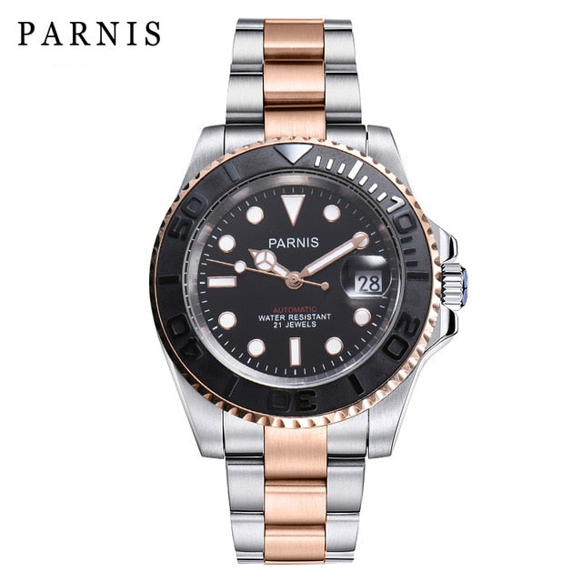 Parnis 40mm Automatic Self-Wind Movement Watch Men Luxury Brand Luminous Waterproof Sapphire Crystal Calendar Mechanical Watch