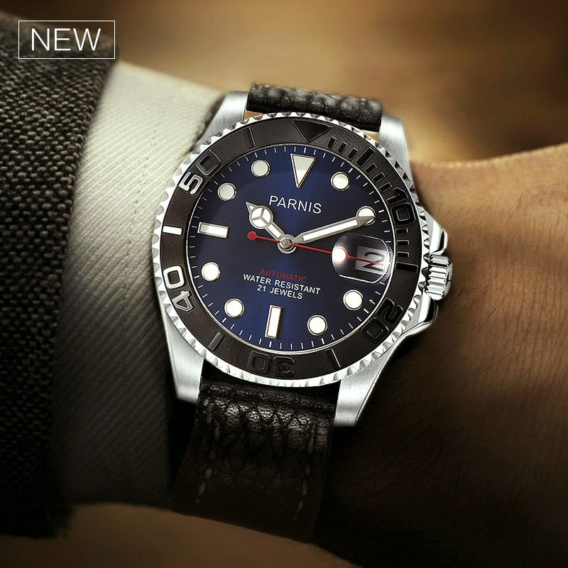 Parnis 40mm Automatic Self-Wind Movement Watch Men Luxury Brand Luminous Waterproof Sapphire Crystal Calendar Mechanical Watch
