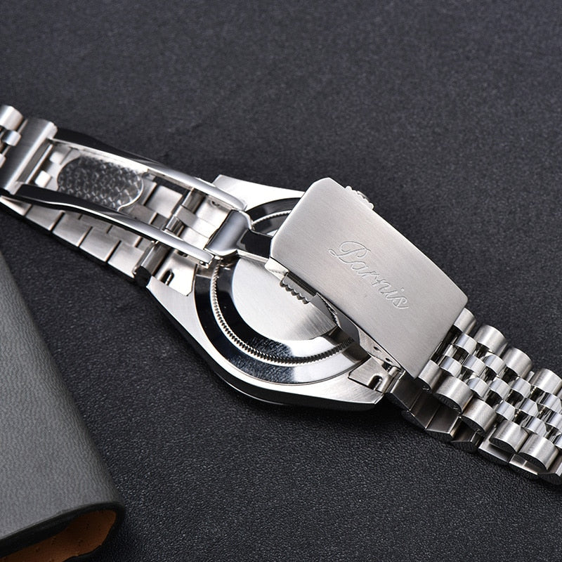Parnis 40mm Red Dial Mechanical Automatic Watch Men Black Ceramic Bezel Miyota 8215 Movement Calendar Men's Watches 2020 Gift