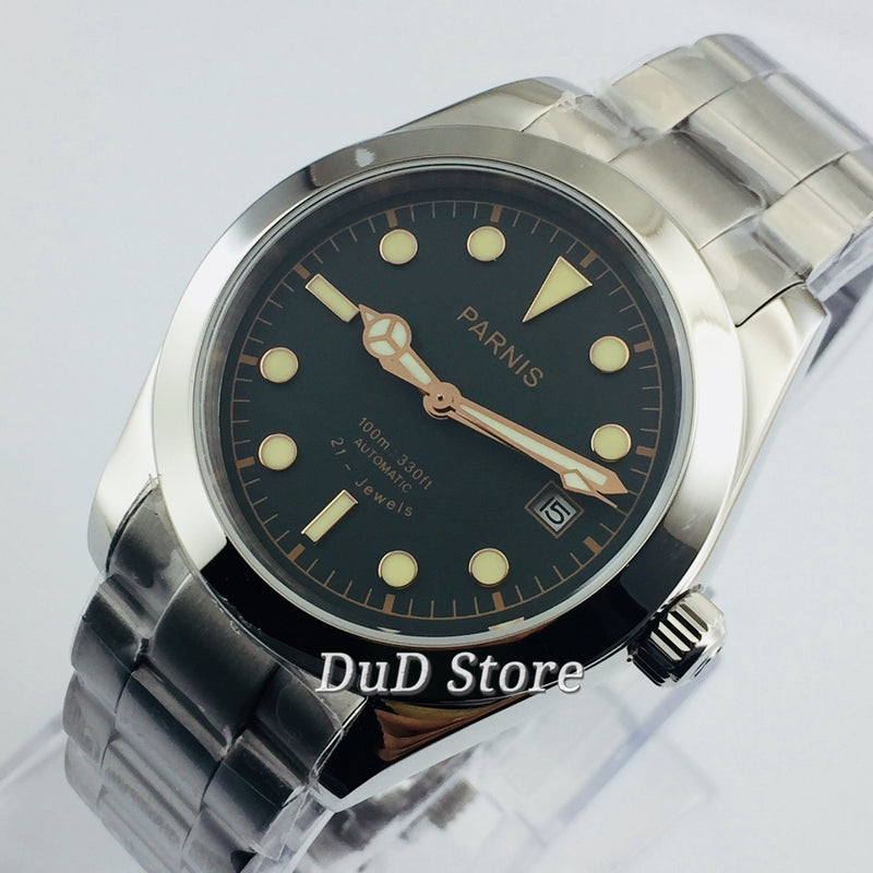 Parnis 40mm Stainless steel case Sapphire Green black Dial stainless steel case Automatic Movement Men's Watches