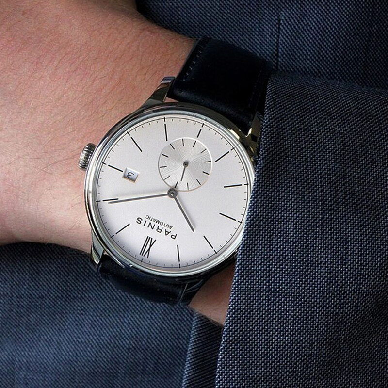 Parnis 41mm Mechanical Watch Men Minimalist Wristwatch Men Luxury Brand Waterproof Calendar Leather Strap Automatic Watch