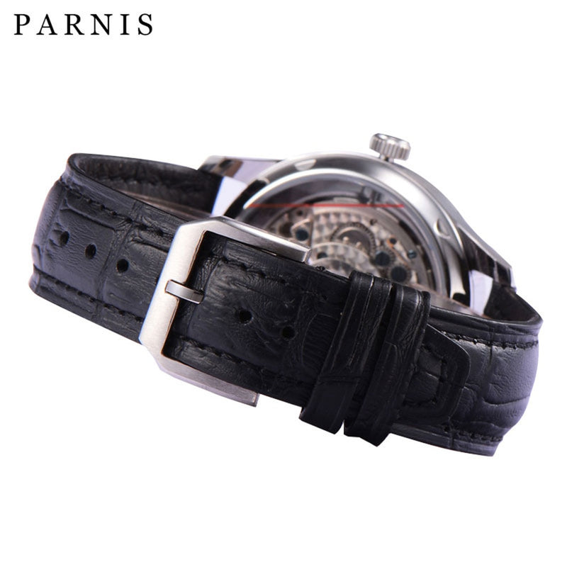 Parnis 43mm Skeleton Watch Automatic Watch PVD Case Men Power Reserve Tourbillon Mechanical Watches Men Gift Relogio Masculino