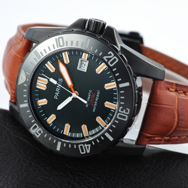 Parnis 44mm Automatic Diver Men Watch Waterproof 200m Metal Mechanical Men's Watches Sapphire Crystal Clock relojes hombre 2019