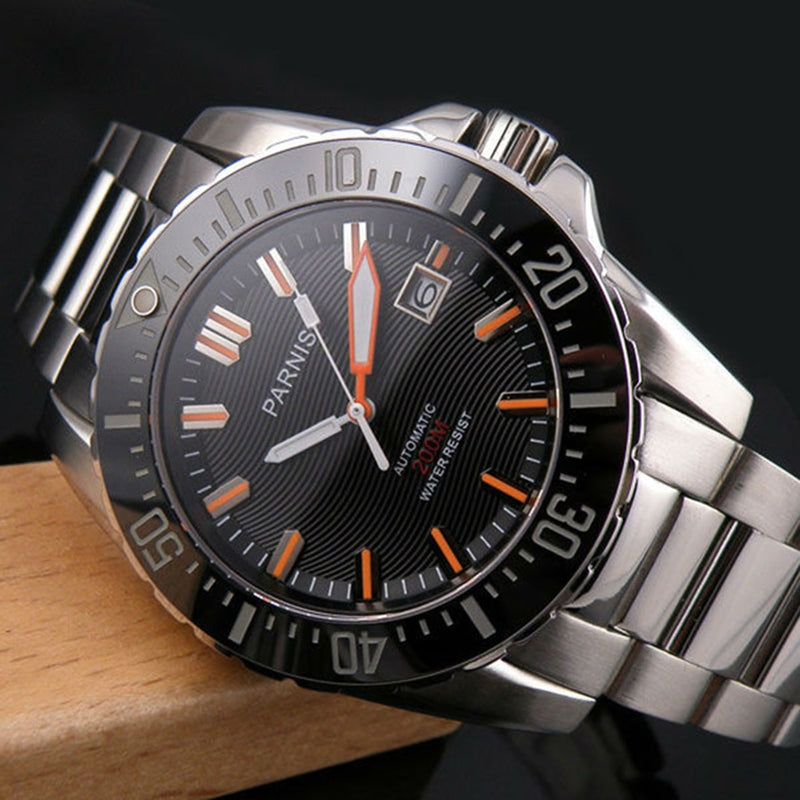Parnis Automatic Diver Watch Waterproof 200m Metal Mechanical Men's Watches Sapphire Glass Luminous