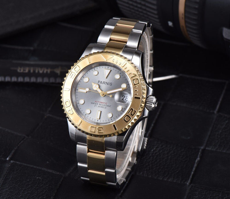 Parnis Deep Sea Series Watch Man Rotating Ceramic 40mm Automatic Watch Folding Clasp Bracelt