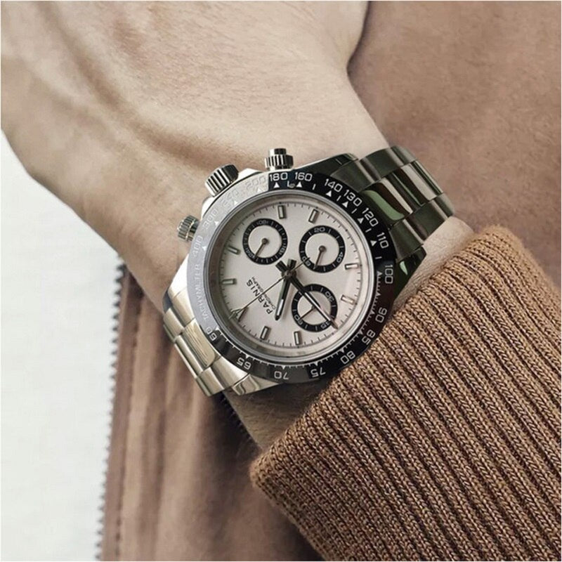 Parnis Quartz Chronograph Pilot Business Watches Men Sapphire Crystal Stainless Steel Clock Waterproof Luminous Men's Wristwatch