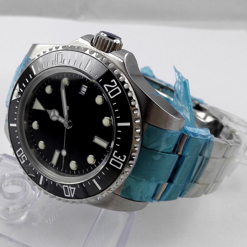 Parnis watch 44mm Sterile black dial luminous Ceramic Bezel SEA Homage Automatic movement Men's watch