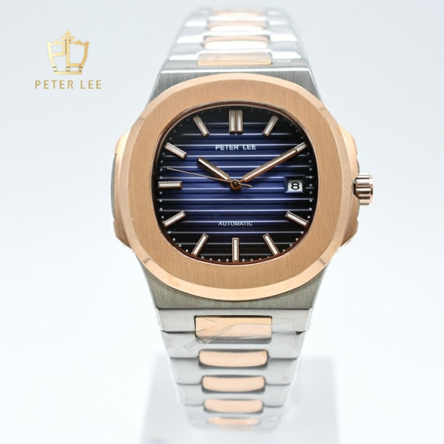 Peter Lee Top Brand Luxury Men Mechanical Wristwatches 40mm Automatic Watch Stainless Steel Auto Date Men's Gifts Gold Watches