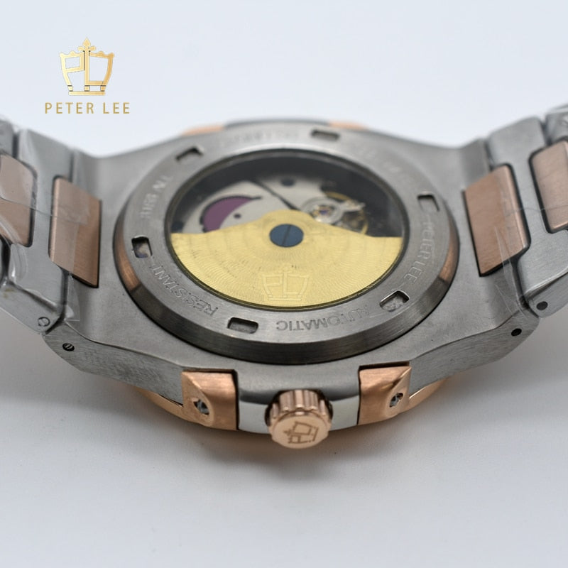 Peter Lee Top Brand Luxury Men Mechanical Wristwatches 40mm Automatic Watch Stainless Steel Auto Date Men's Gifts Gold Watches
