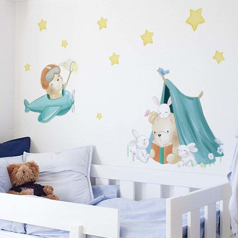 Pilot Bear Wall Stickers One Piece Kids Room Decoration Waterproof HQ Removable Cartoon Wall Decor Home Decoration Accessories