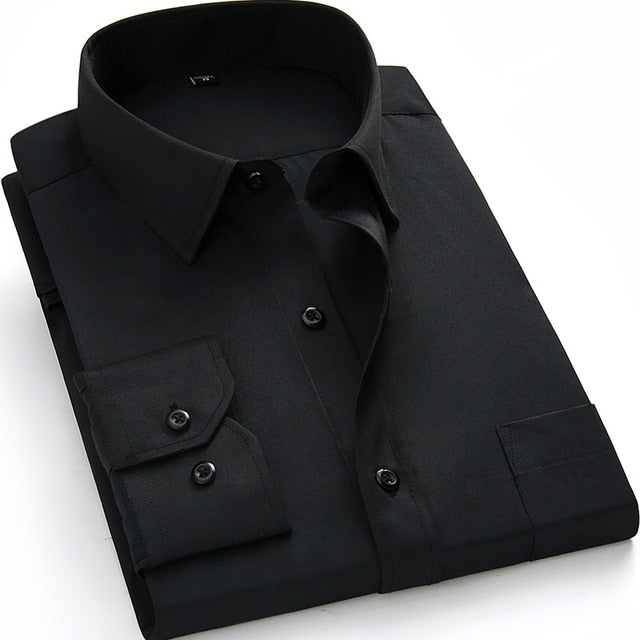Plus Large Size 8XL 7XL 6XL 5XL Mens Business Casual Long Sleeved Shirt Classic White Black Dark Blue Male Social Dress Shirts