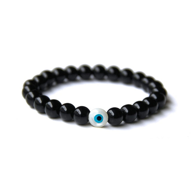 Polished Black Onyx Bracelet Men Evil Eye Beads Stone Bracelet For Men Fashion Jewelry Buddha Health Balance Yoga Reiki Bangle