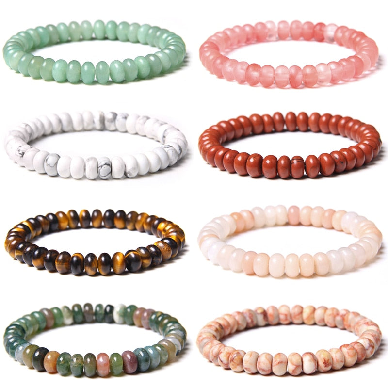 Polished Tiger Eye Rondelle Stone Bracelet Men Fashion Elastic Bracelets Multi Color Natural Abacus Beads Stone Pulsera Jewelry