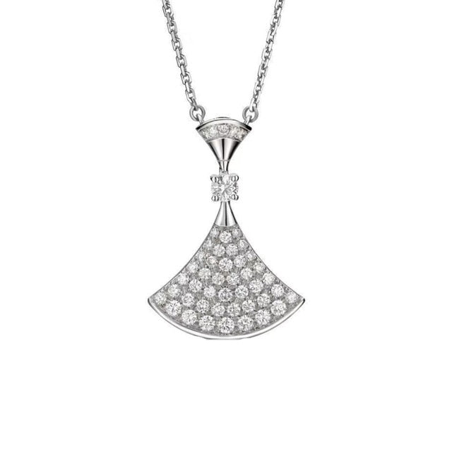 Poxam Fashion Luxury Elegant  Necklace Women Full Diamond Skirt Pendant Long Chain Women's Necklace Jewelry