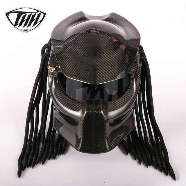 Predator carbon fiber helmet VS Alien iron man Full face moto casque capacete cascos para DOT Certification have colorful lens