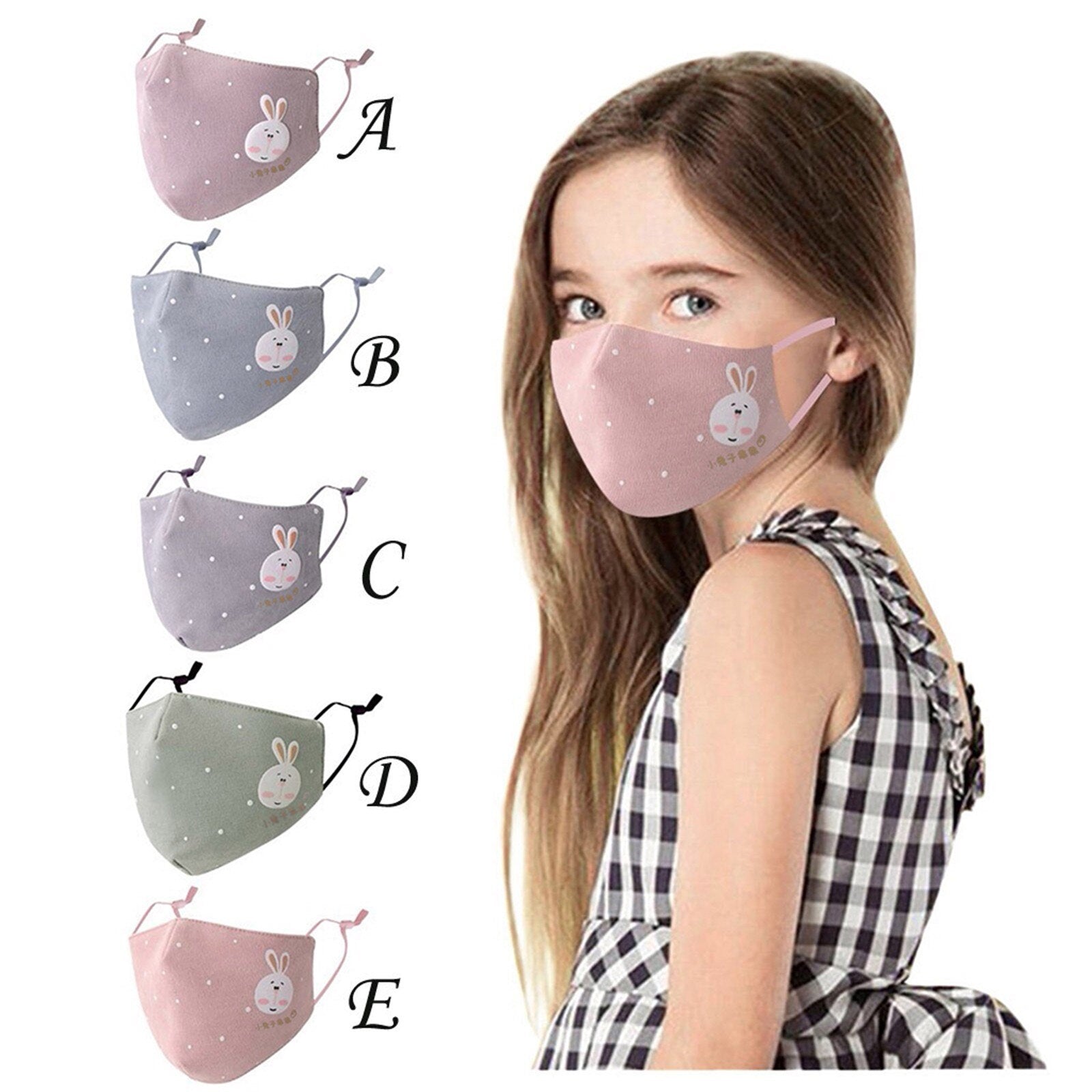 Print Face Mask For Face With Children Girl Cartoon Adjustable Washable 3-Layer Cotton Protection Mask Halloween Cosplay