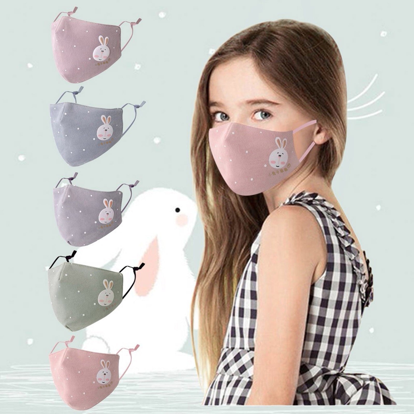 Print Face Mask For Face With Children Girl Cartoon Adjustable Washable 3-Layer Cotton Protection Mask Halloween Cosplay