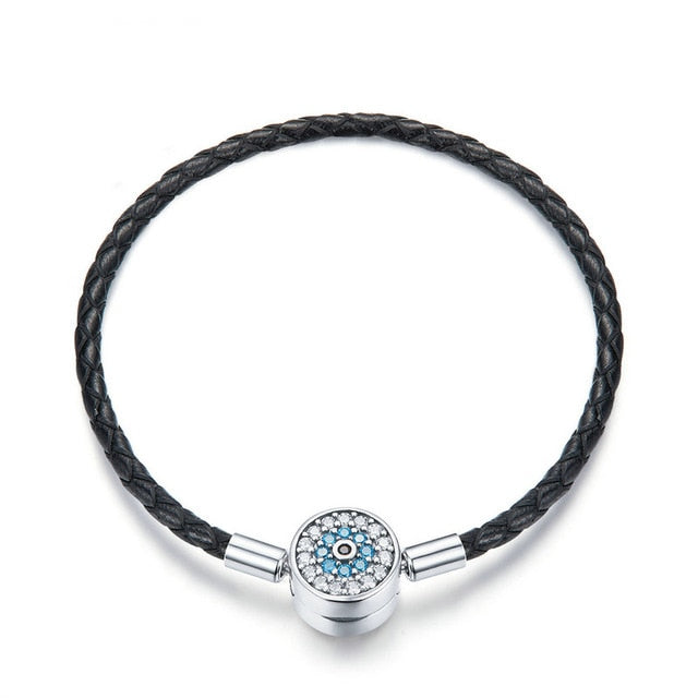 Pulseira 925 Sterling Silver Bracelet Femme Snowflake Heart Blue Eye Femme Snake Chain Bracelets &amp; Bangles Women Jewelry
