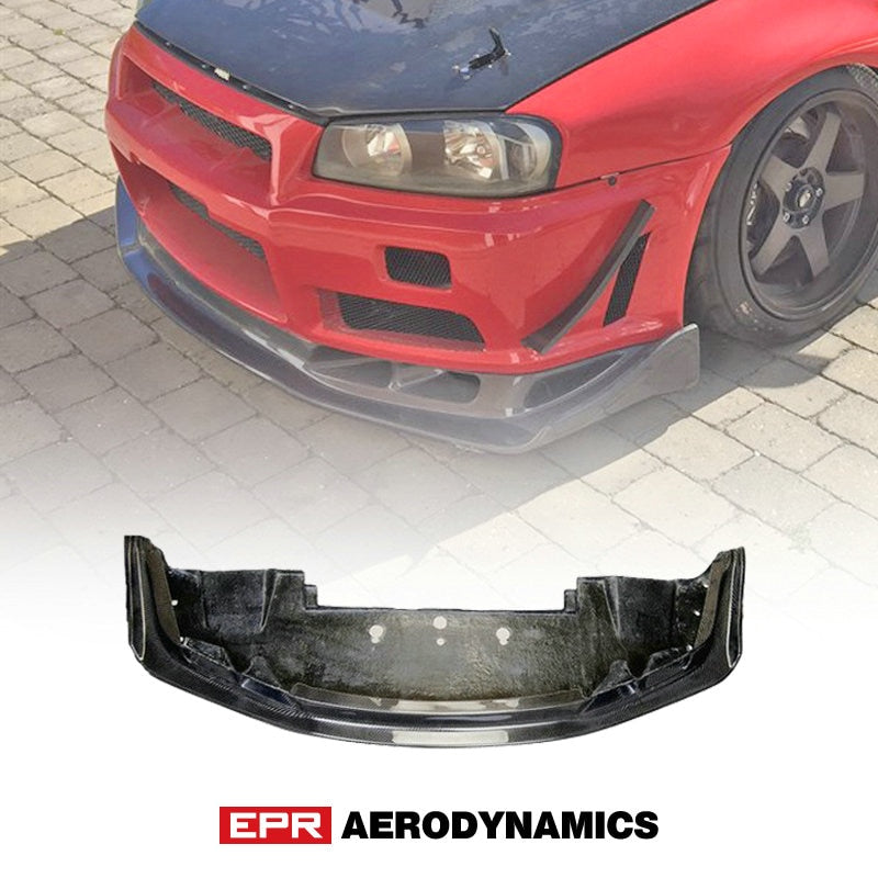 For Nissan Skyline R34 GTR AutoSelect Style Carbon Fiber Front Lip With Undertray Glossy Finish AS Bumper Splitter Diffuser Kit
