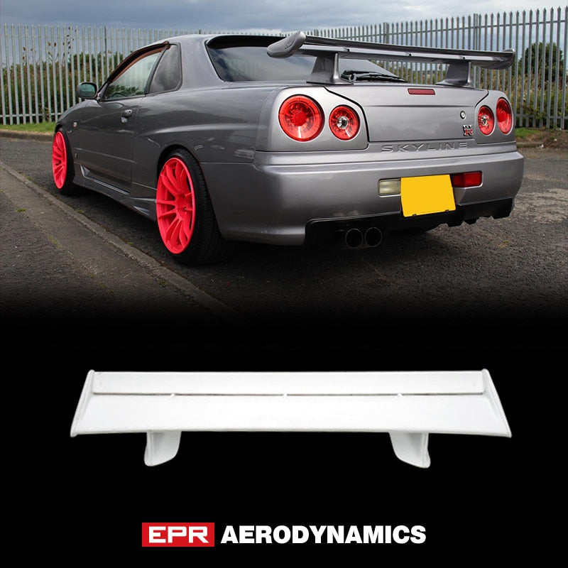 Car-styling For Skyline R34 GTR OE Style Fiber glass unpainted Rear Spoiler With Blade + Caps + Stand