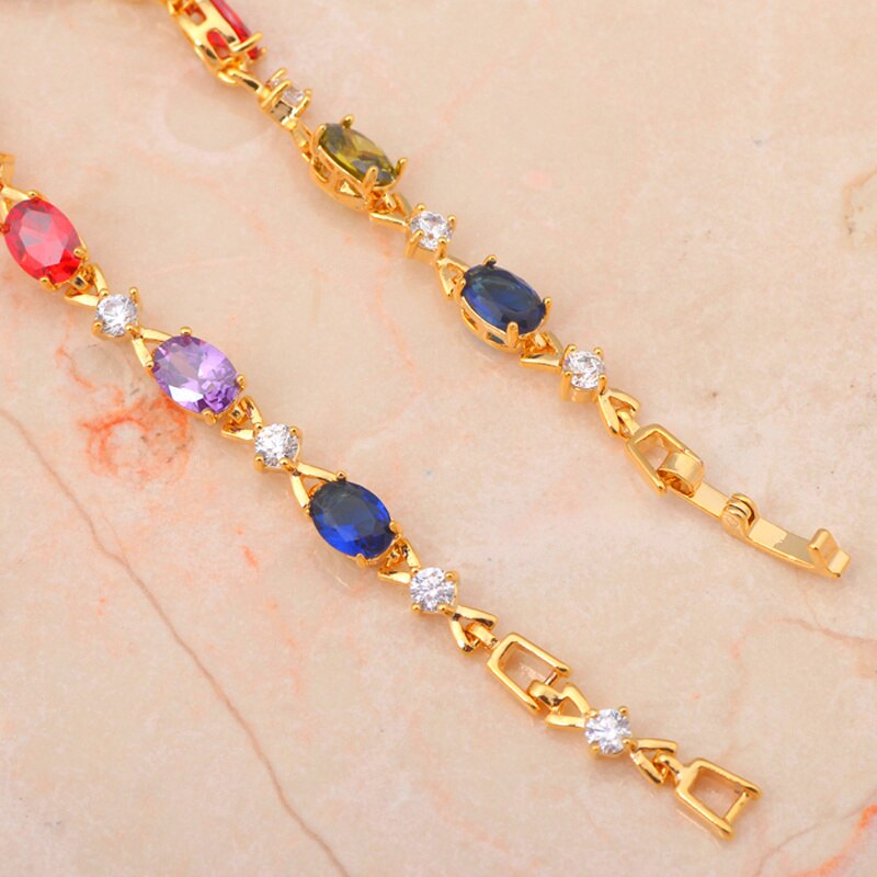 ROLILASON Noble Gold Tone Bracelets AAA Zircon Beautiful Color Crystal Health Nickel Lead free Fashion jewelry TB243