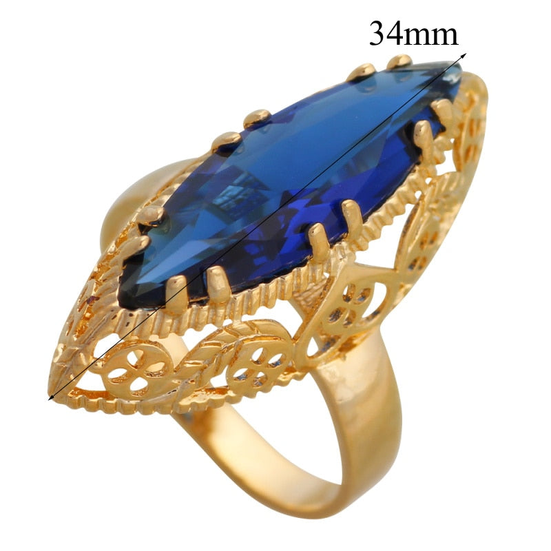 ROLILASON Royal Garnet Rings for women Gold Tone Nickel Lead Free Fashion Jewelry Huge Red zircon Crystal Rings USA Sz JR2026