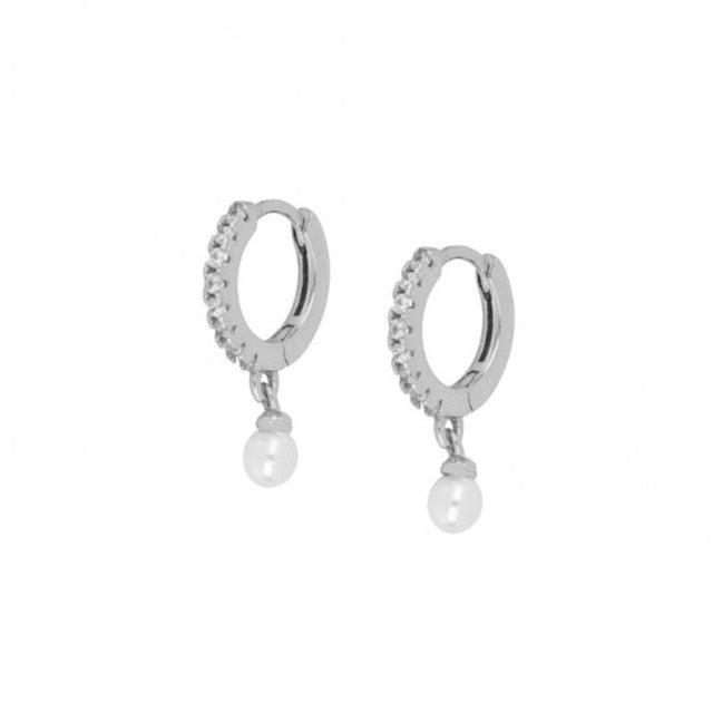 ROXI 925 Sterling Silver Pearl Pendientes Drop Earrings for Women Brincos Hoop Round Zircon Crystal Jewelry Kolczyki Earing